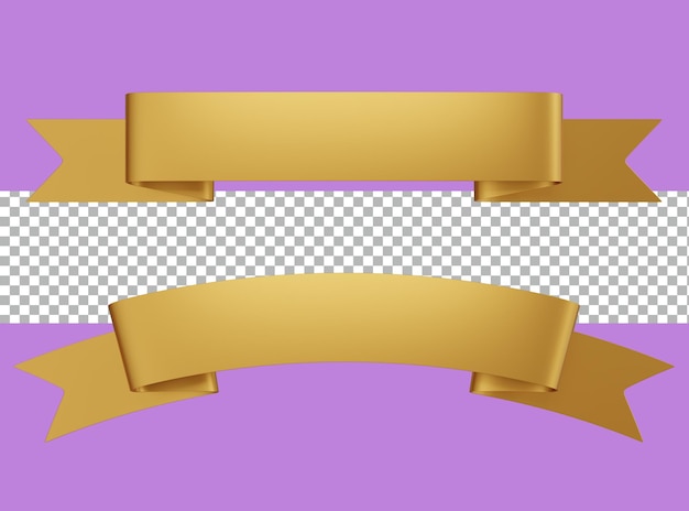 PSD 3d rendering ribbon gold color for promotion or sale or celebration transparent