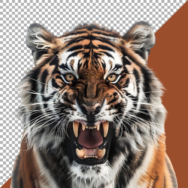 PSD rendering 3d di una tigre ruggente su uno sfondo trasparente generato da ai
