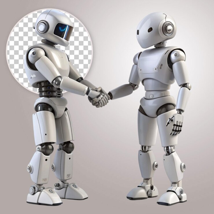PSD 3d rendering robot boy hand shaking isolated on transparent background
