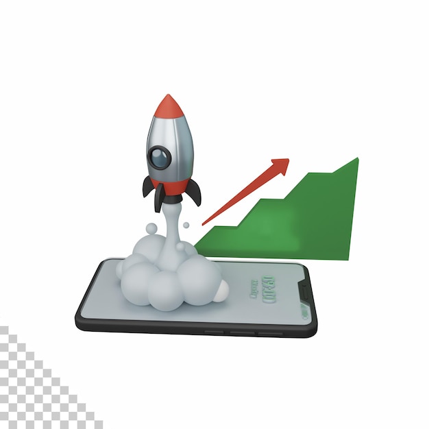 3d rendering rocket launching isolated useful for business company corporate and finance design