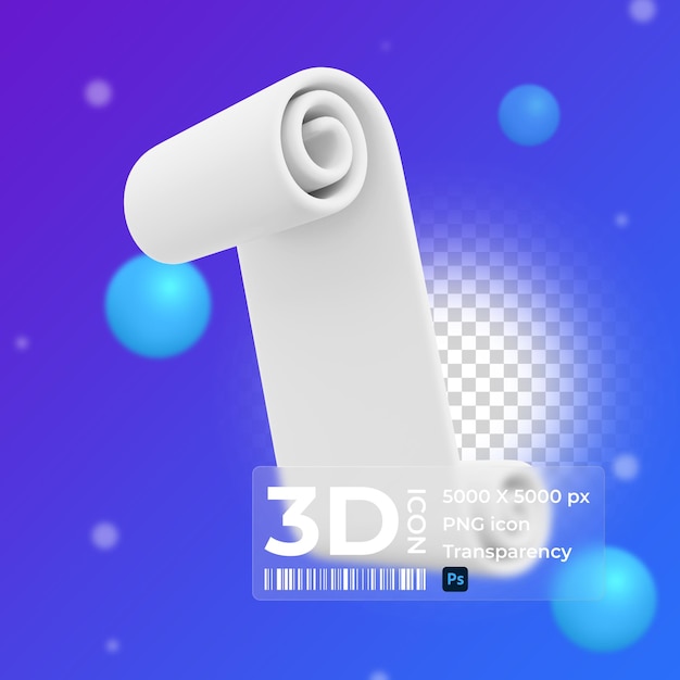 3D rendering A roll of paper with a dot symbol 3d rendering paper roll