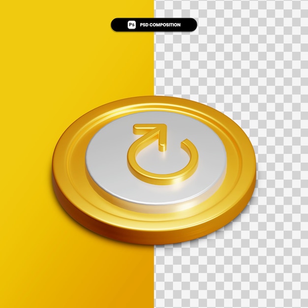 PSD 3d-rendering ronde pijlpictogram op gouden cirkel geïsoleerd