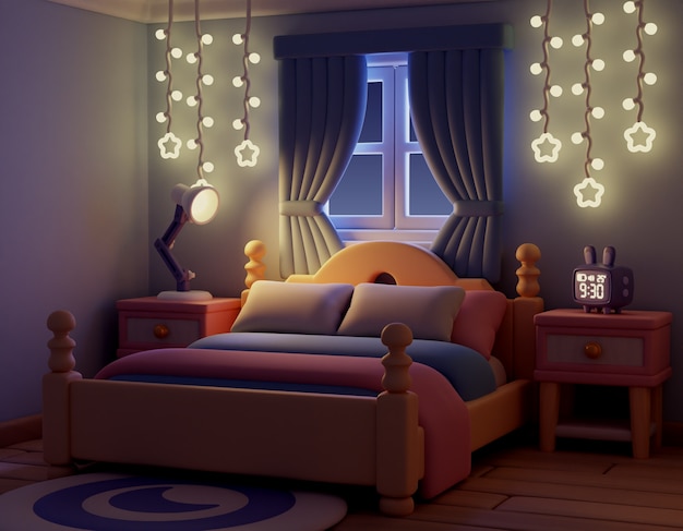 PSD 3d rendering of room at night