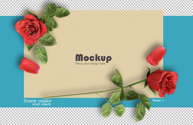 PSD rendering 3d di rose sulle carte di san valentino