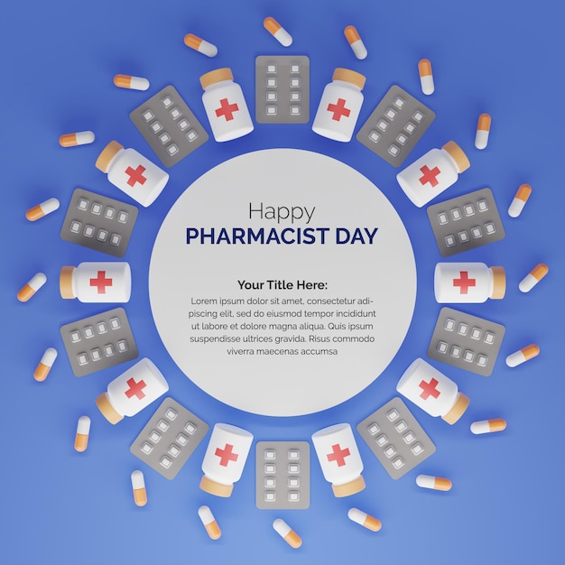 PSD 3d rendering round circular capsule bottle tablets for pharmacist day