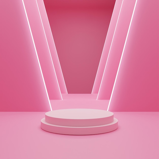 3D-rendering roze podium op roze achtergrond Hoge kwaliteit