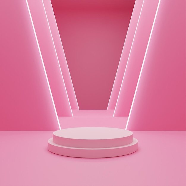 3D-rendering roze podium op roze achtergrond Hoge kwaliteit