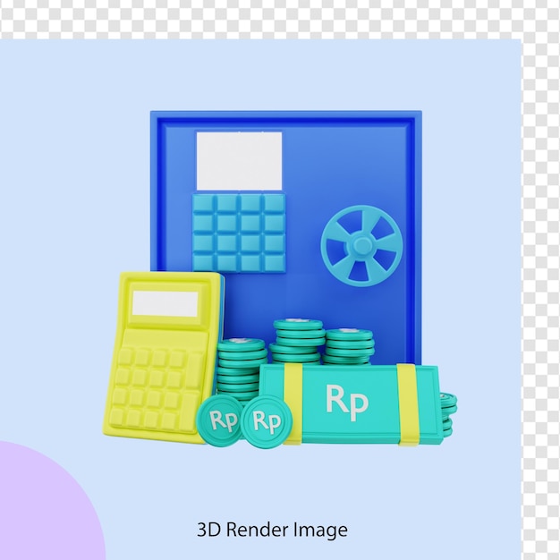 PSD 3d rendering of rupiah currency with safe