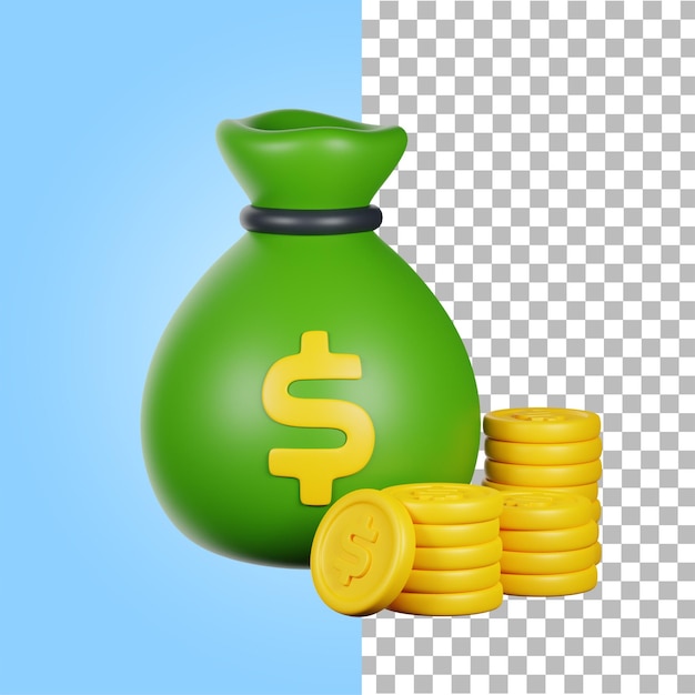 PSD 3d rendering of sack of coins