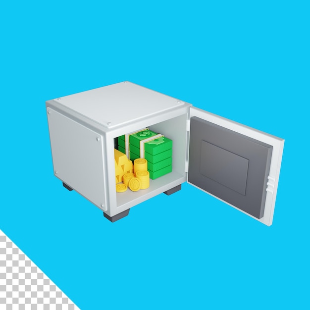 PSD 3d rendering safety box and money isolated. useful for business and finance design illustration