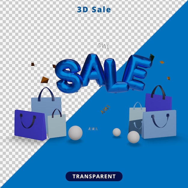 3d визуализация продажа воздушный шар с хозяйственной сумкой, иллюстрация
