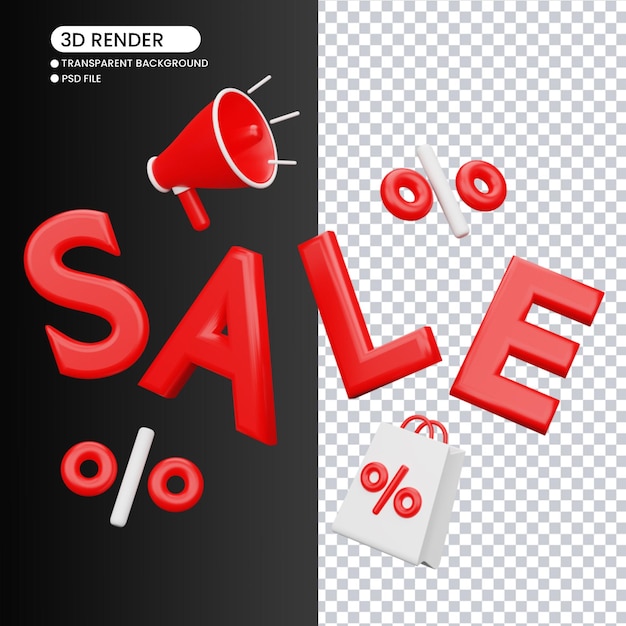 PSD 3d rendering of sale text for social media