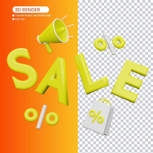 PSD 3d rendering of sale text for social media