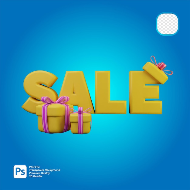 3D rendering of SALE writing with gift box decoration