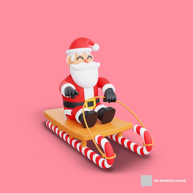 PSD 3d rendering santa candy cane sleigh ride