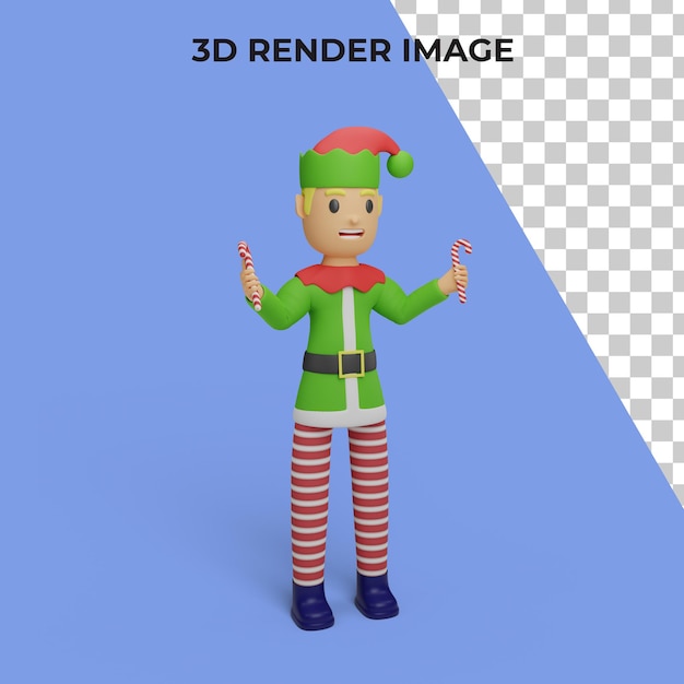 PSD 3d rendering of santa elves character with christmas and new year concept