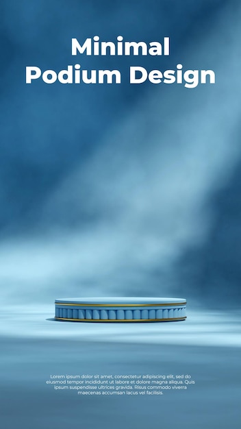 PSD mockup di scena di rendering 3d podio blu e oro in verticale minimo semplice sfondo muro