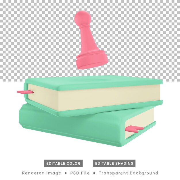 3d-rendering, schaakstukken en boeken. ten behoeve van webdesignelementen of contentdesign.