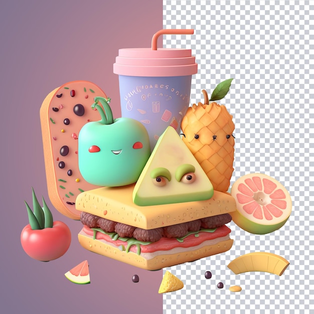 3d rendering schattig eten met transparante achtergrond