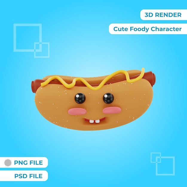 PSD 3d-rendering schattig hotdog karakter illustratie object premium psd