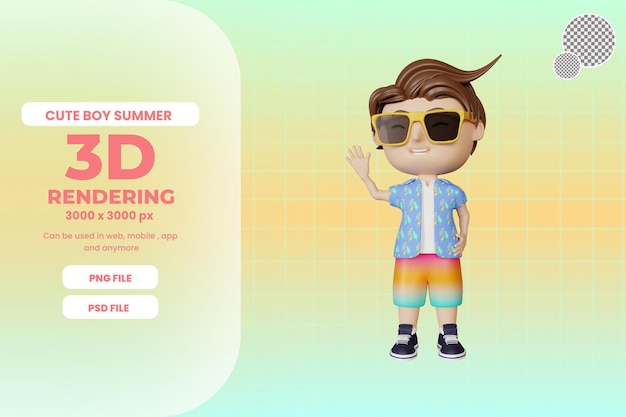 3d-rendering schattige jongen in de zomer