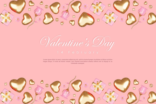 3D-rendering schattige roze Valentijnsdag achtergrond met liefde en hart