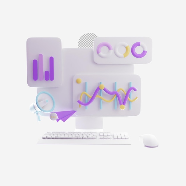 3D-rendering scherm computer digitale marketing zakelijke data-analyse concept illustratie