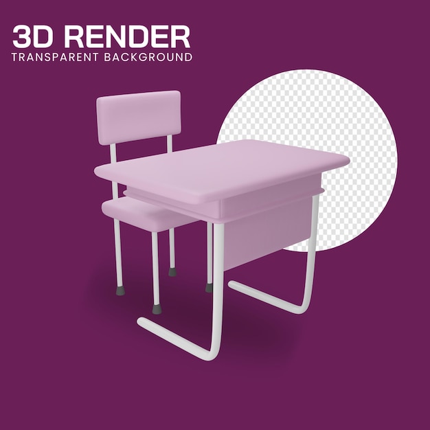 PSD 3d rendering of school desk and chair