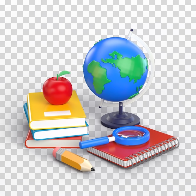 PSD 3d rendering school supplies