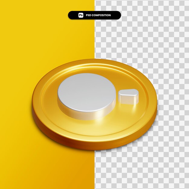 3d rendering search icon on golden circle isolated