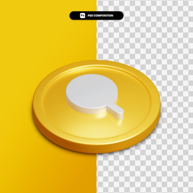 3d rendering search icon on golden circle isolated