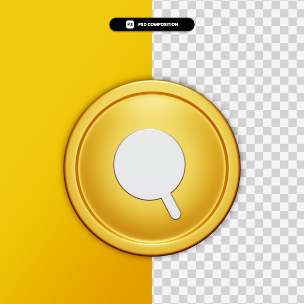 3d rendering search icon on golden circle isolated