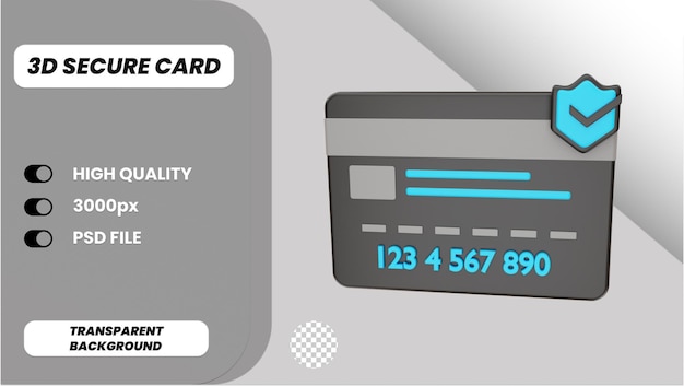 PSD 3d rendering secure card icon object