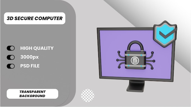 3d rendering secure computer icon object