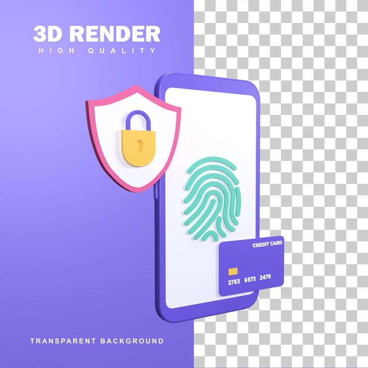 PSD 3d rendering secure payment use fingerprint.