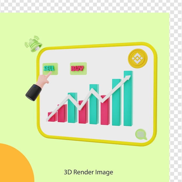 3d rendering of selling binance crypto coins price as it rises