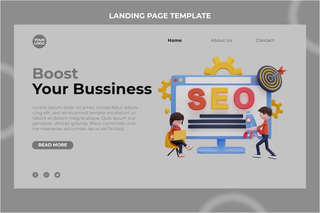 3d rendering seo illustration object landing page template premium psd