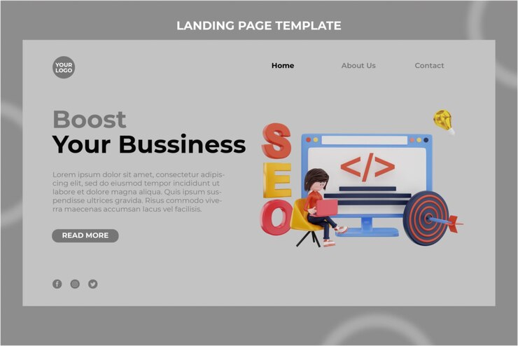 PSD 3d rendering seo illustration object landing page template premium psd