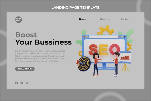 PSD 3d rendering seo illustration object landing page template premium psd