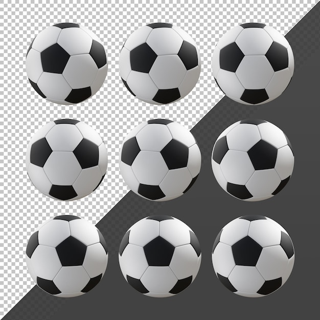 3Dレンダリングシーケンシャル黒と白のサッカーボール回転透視図