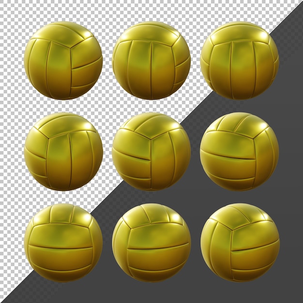 3d rendering sequential gold golden volleyball rotating perspective view