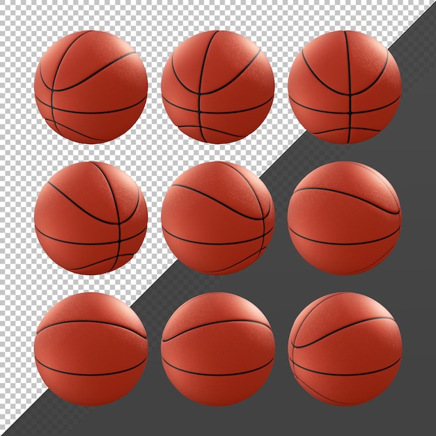 PSD 3d-rendering sequentiële oranje basketbal roterende perspectiefweergave