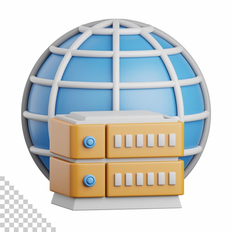 PSD 3d rendering server data isolated useful for cloud network computing technology database server and connection design element