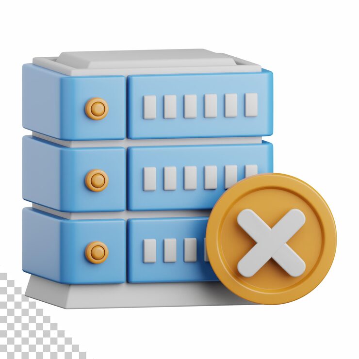 PSD 클라우드 네트워크 컴퓨팅 기술 데이터베이스 서버 및 연결 디자인 요소에 유용한 3d 렌더링 서버 연결이 끊어졌습니다.