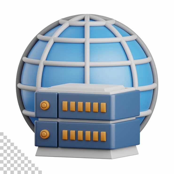 PSD 클라우드, 네트워크, 컴퓨팅, 기술, 데이터베이스, 서버 및 연결 설계 요소에 유용한 3d 렌더링 서버 고립