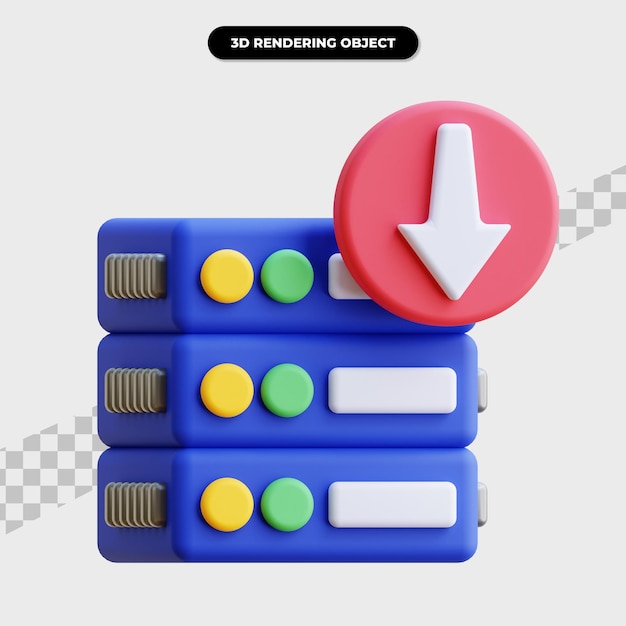 3d-rendering server omlaag pictogram illustratie
