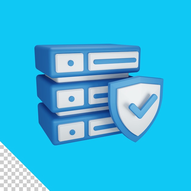 3d rendering server protected concept with shield and colorful server database