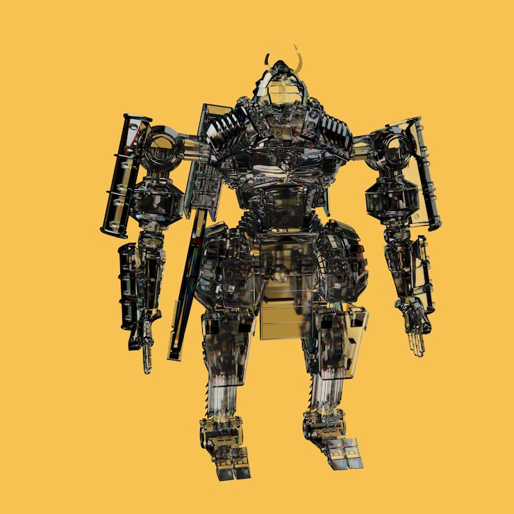 PSD 3d rendering shape object robot glass