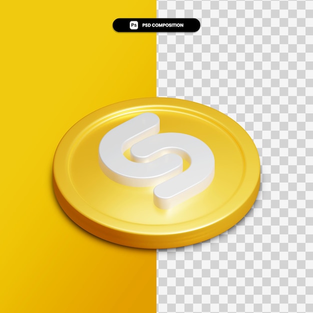 3d rendering shazam icon on golden circle isolated