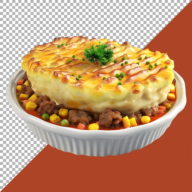 PSD rendering 3d di una torta shepherd pie su uno sfondo trasparente